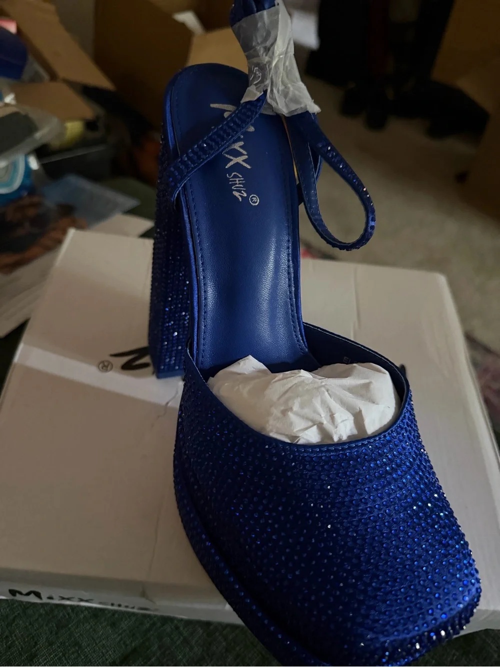 Platform High Heel Platforms in Electric Blue with Rhinestones NWT